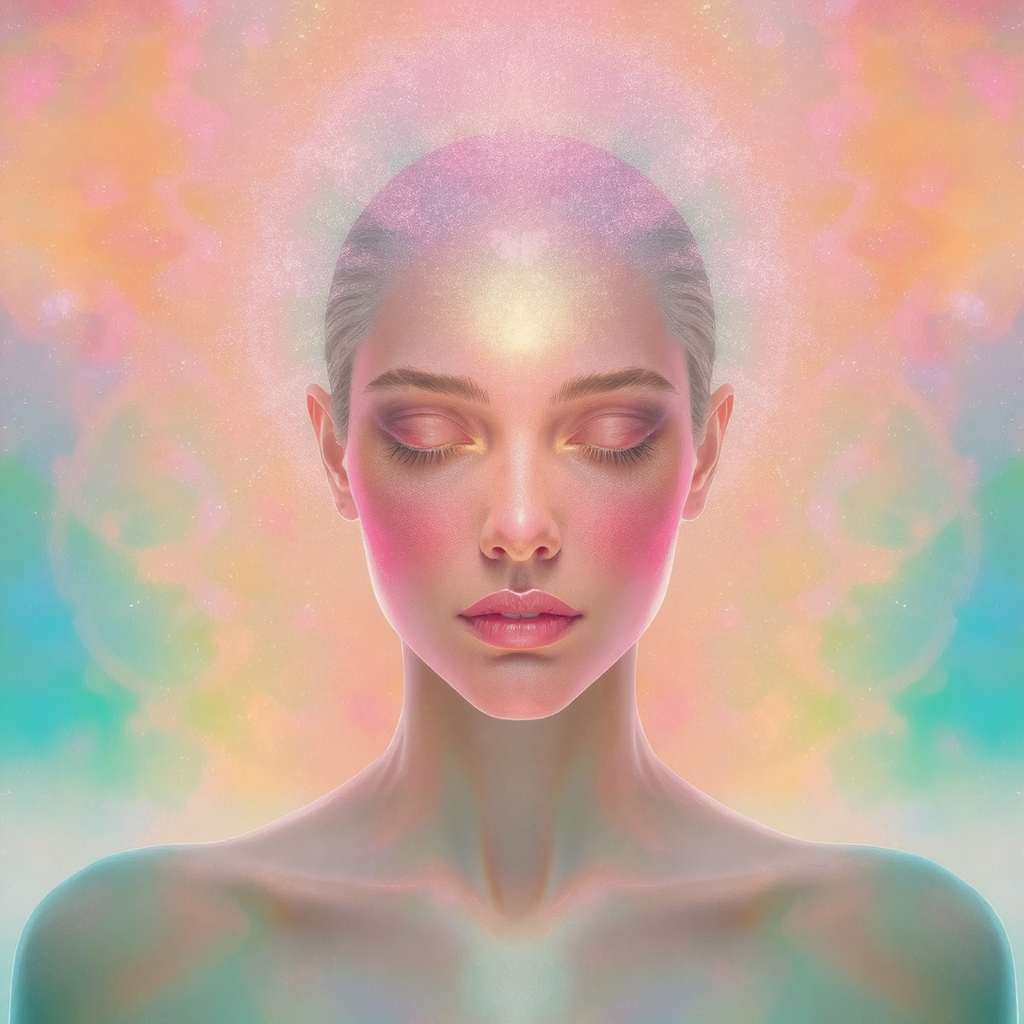 Salig kvinna i färger som emottar Emotion Code Healing av Karolina Eleonora.