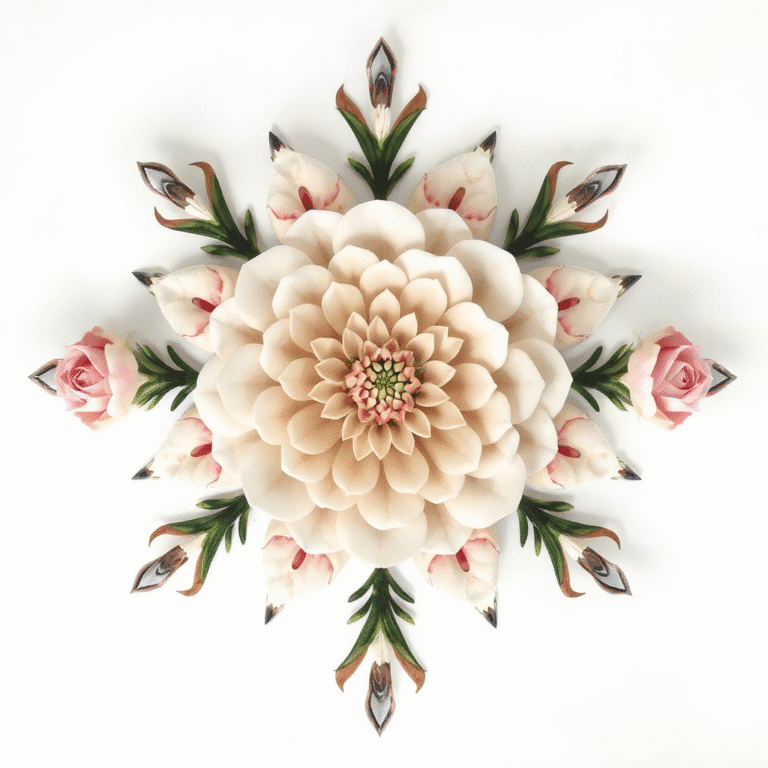 Vita blommor i en mandala, en symbol för att hela trauma.