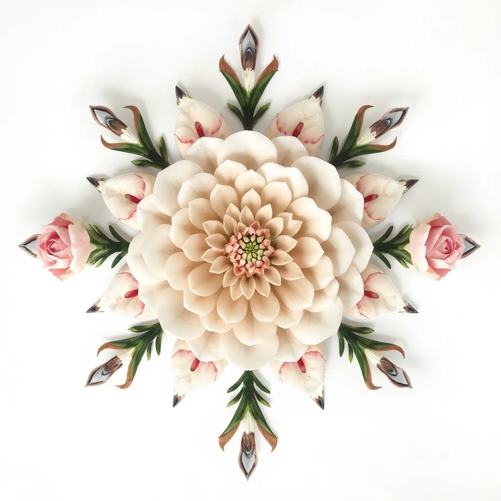 Vita blommor i en mandala, en symbol för att hela trauma.