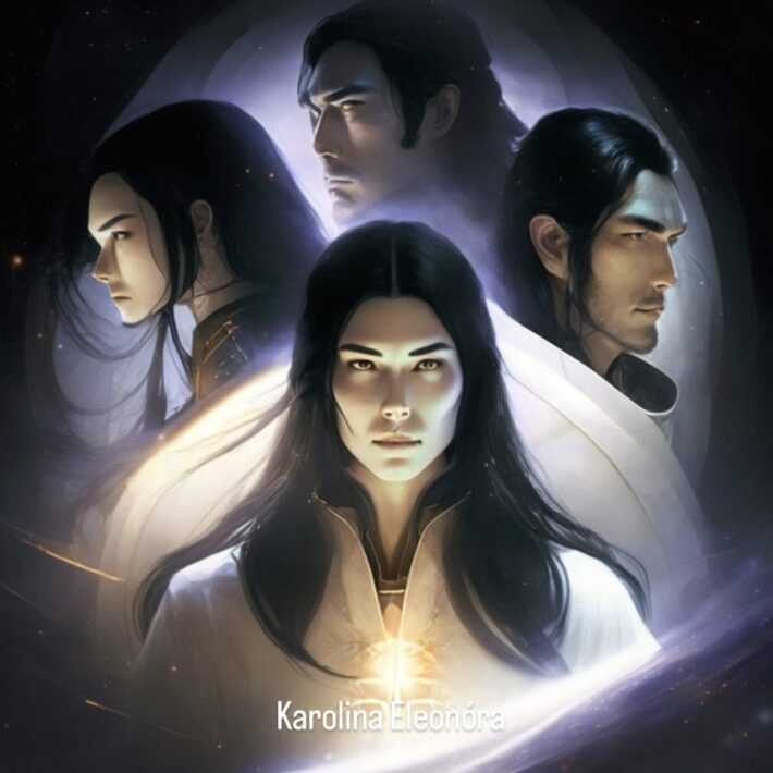 Grupp av Taal Pleiadians i mörk hår Karolina Eleonora Certifierad Emotion Code givare och Healer som undervisar i Pleiadian kultur och New Earth.