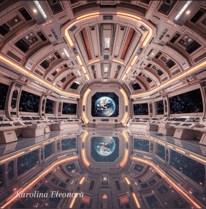 Kontrollrum inne i ett Pleiadian skepp med glasgolv.