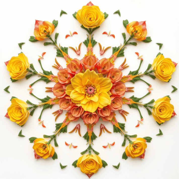 Mandala med gula blommor, en symbol för Body Code healingbehandling som Karolina Eleonora ger.