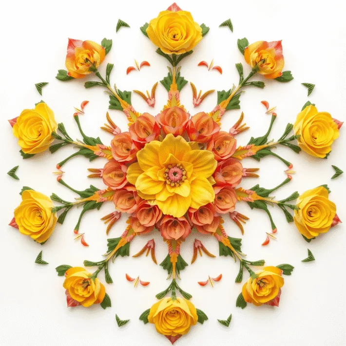 Mandala med gula blommor, en symbol för Body Code healingbehandling som Karolina Eleonora ger.