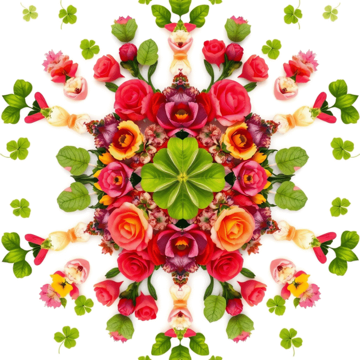 En mandala med blommor och gröna klöver, en symbol för Abundance Paketet, Emotion Code med Karolina Eleonóra