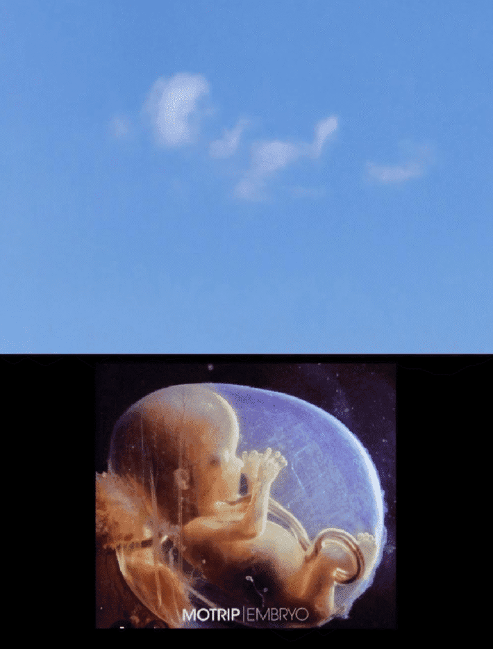 Moln formad som en bebis med jämförande bild under.