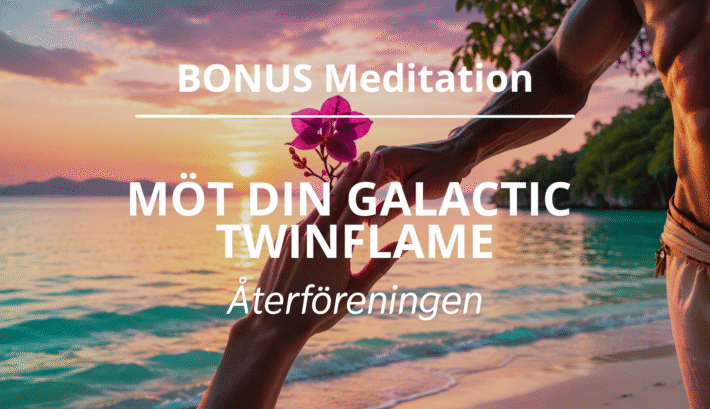 Galaktiska Twin flames händer som möts med en blomma.